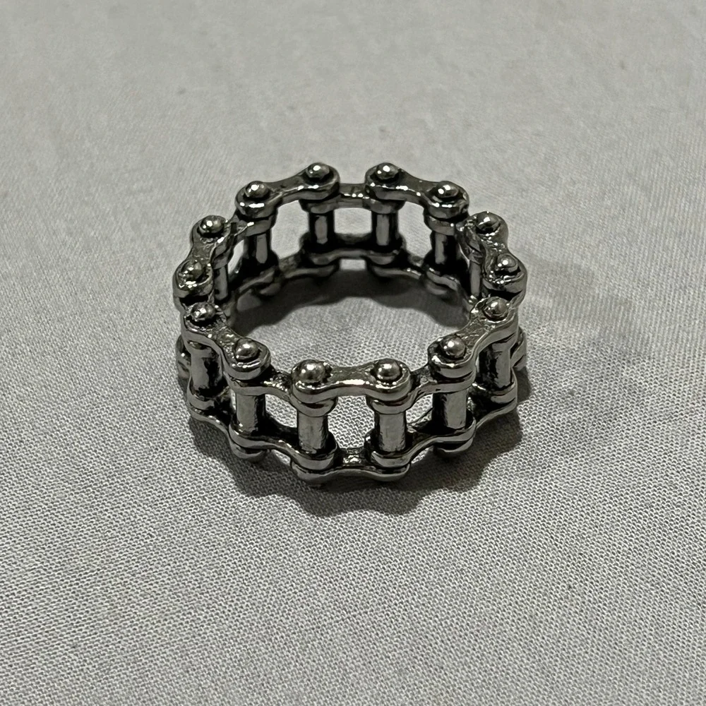Mens Silver Tone Stainless Steel  Motorcycle Biker Chain Ring Grunge Punk